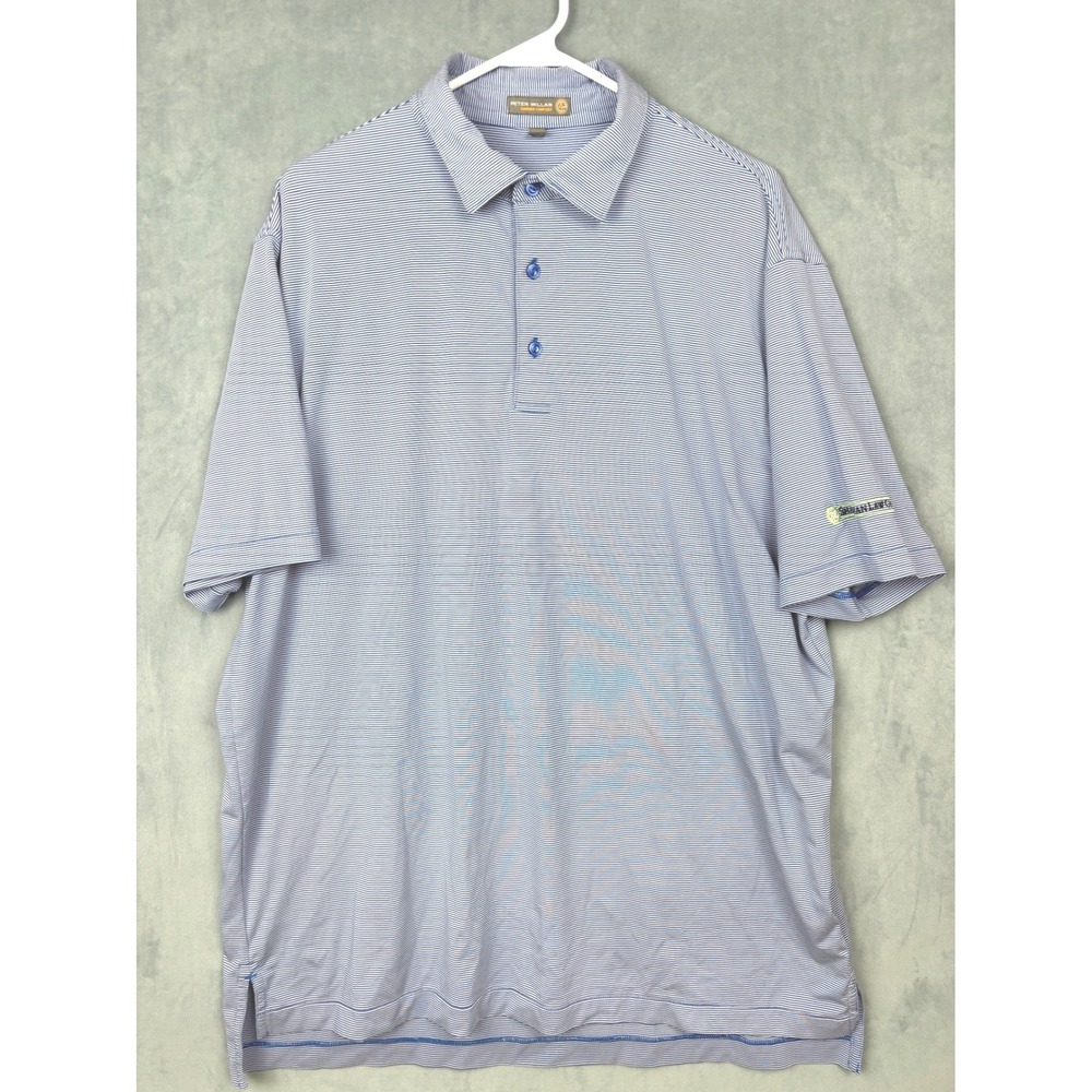 Peter Millar Summer Comfort Polo Shirt Mens Large Blue White Stripe Golf